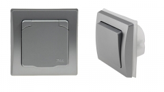 DELPHI SET Schutzkontakt-Steckdose + Wechselschalter IP44, silber X